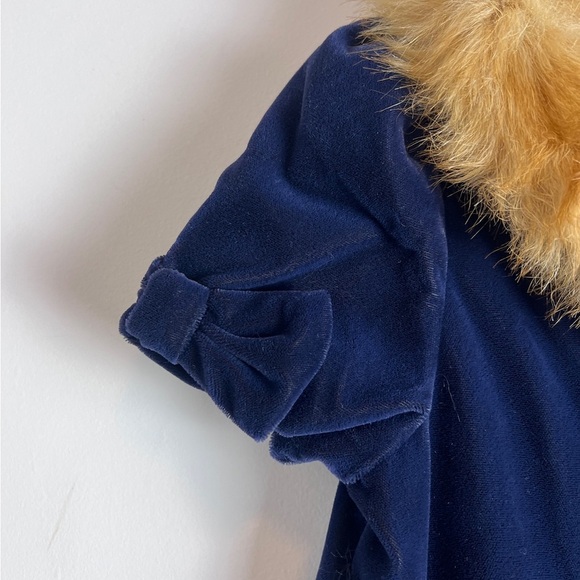 Janie and Jack  blue velvet dress with fur collar and bow sleeves size 5. - Picture 4 of 9